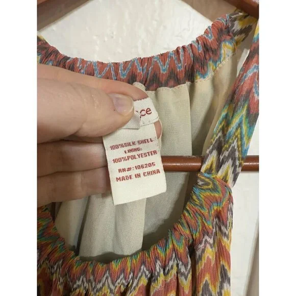 Sundance Women's Halter Chevron Silk Chiffon Midi Dress Size XL